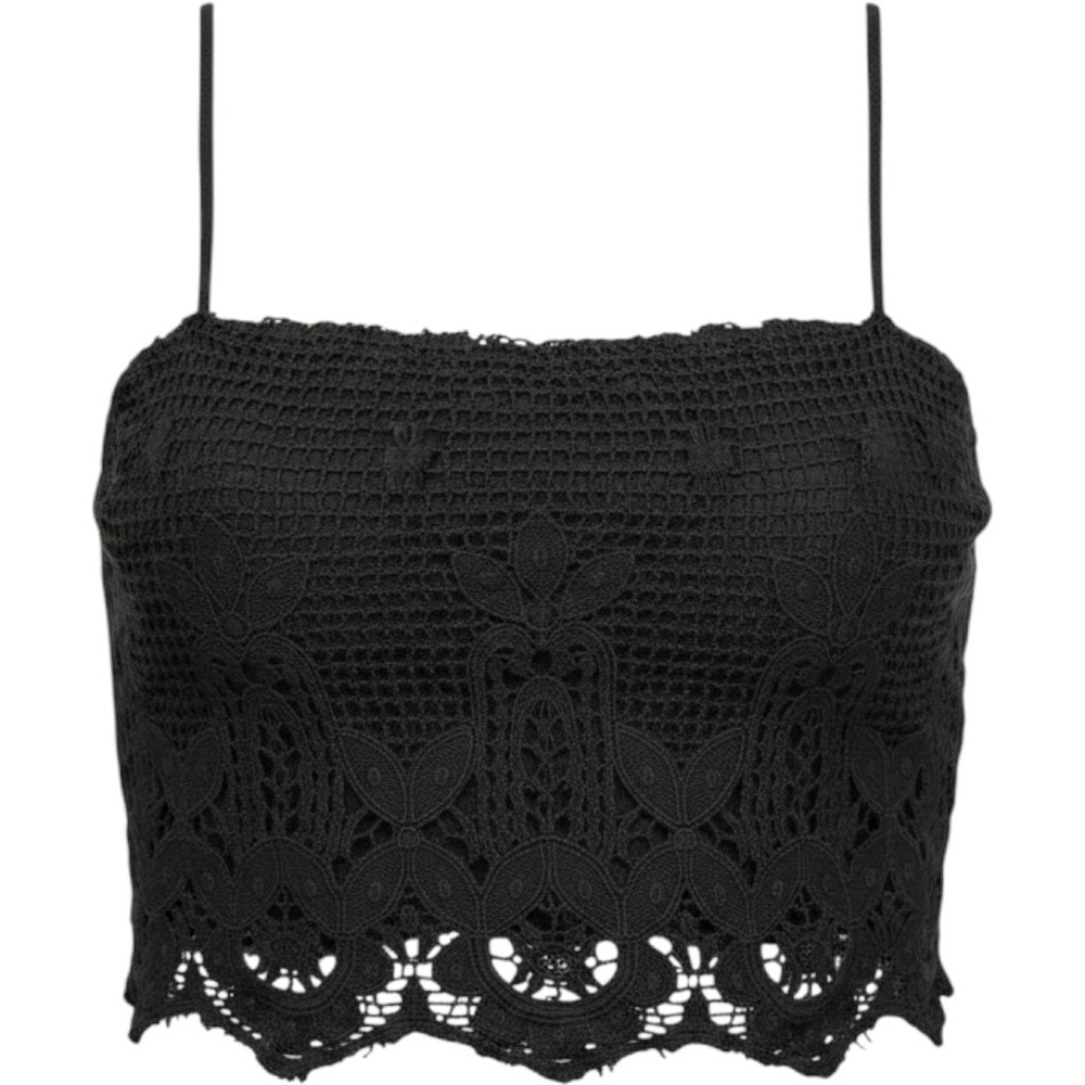 Express Black Crochet Lace Cami Crop Top Boho Scalloped Hem Medium
